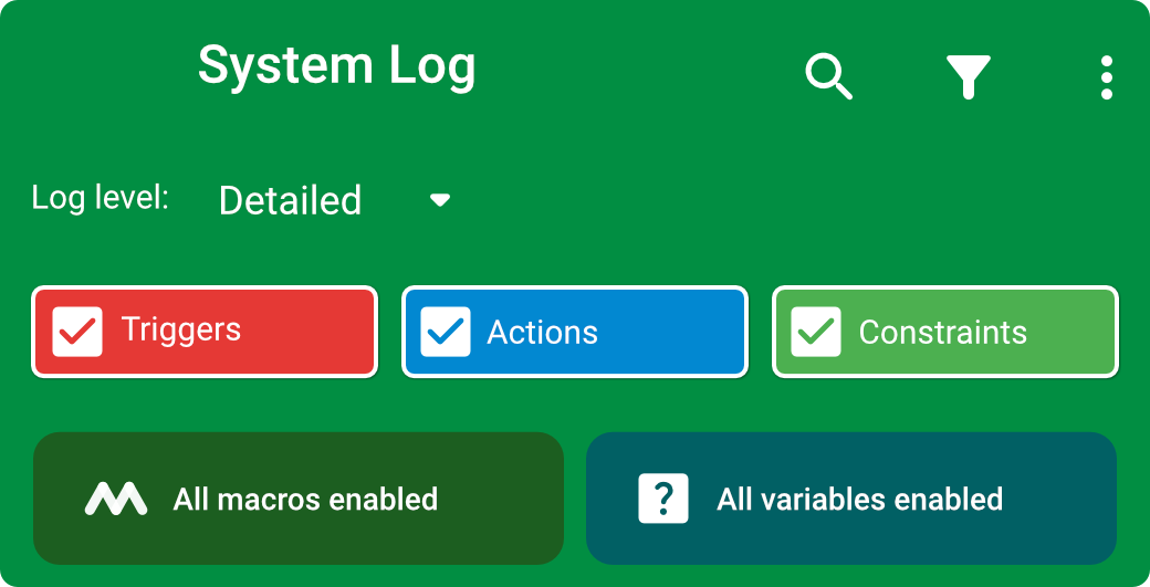 Menu filter pada System log
